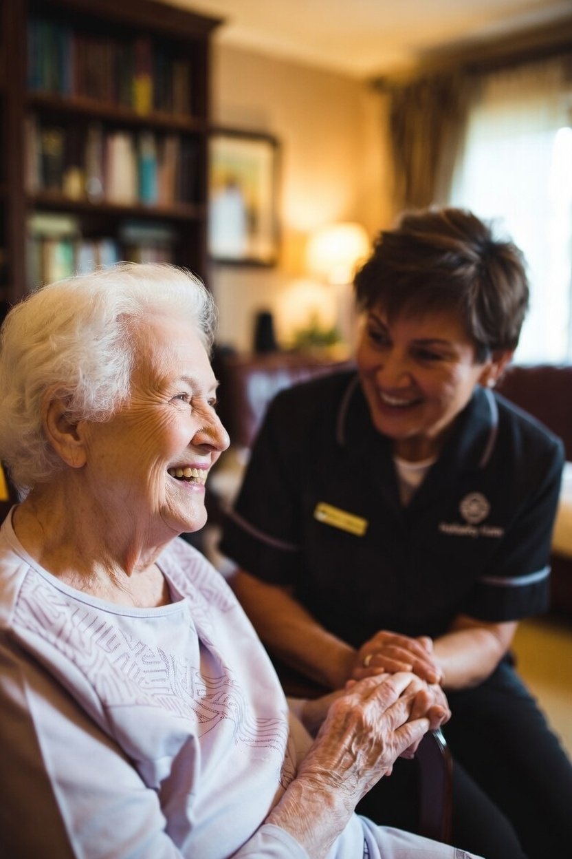 Maintaining Dignity and Independence in a Cozy Assisted Living Environment happy smile