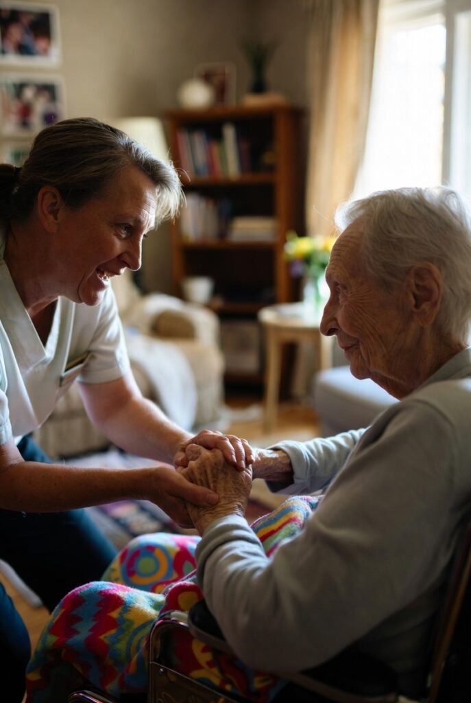 man in wheelchair being cared for man in wheelchair being cared for